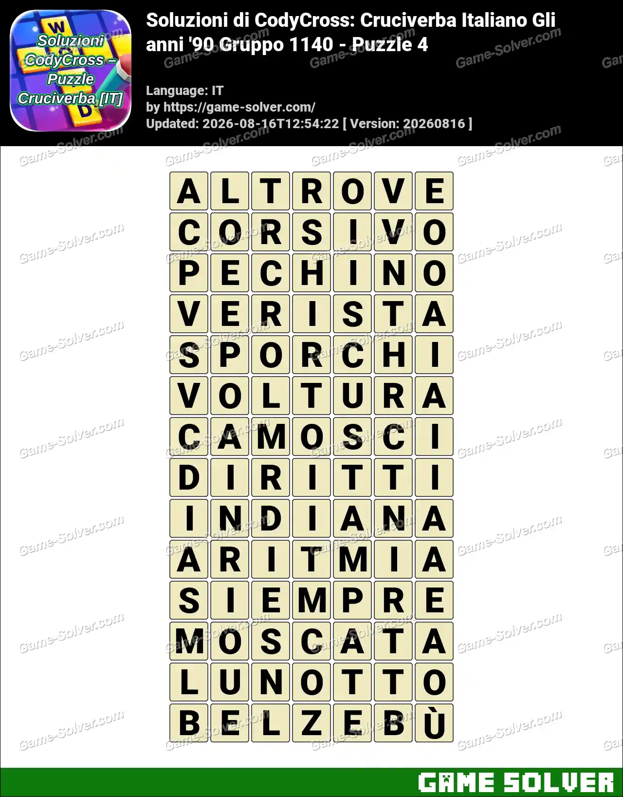 Soluzioni di CodyCross: Cruciverba Italiano Gli anni ’90 Gruppo 1140 – Puzzle 4